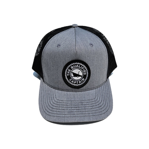 The Qualified Captain Embroidered Patch Trucker Hat - Heather Grey/Black