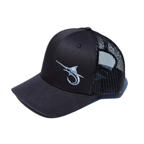 Marlin Hook Trucker Hat - Side Hit - Black/Silver