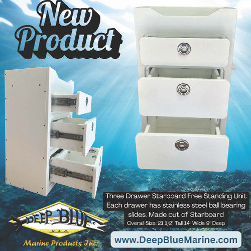 Deep Blue Marine Three Drawer Free Standing White