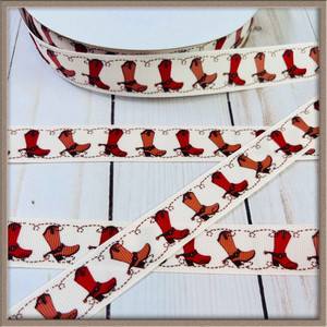 Cowboy Boots 7/8" Grosgrain Ribbon By The Yard Picture 0 Cowboy Boots 7/8" Grosgrain Ribbon By The Yard Picture 0