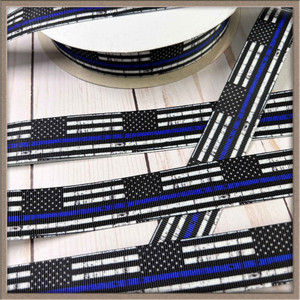 Thin Blue Line Flag 1" Grosgrain Ribbon By The Yard Picture 0