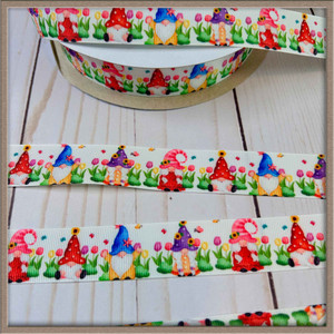 Gnomes and Flowers 1" Grosgrain Ribbon By The Yard Picture 0 Gnomes and Flowers 1" Grosgrain Ribbon By The Yard Picture 0