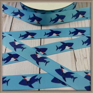 Sharks 7/8" Grosgrain Ribbon By The Yard Picture 0 Sharks 7/8" Grosgrain Ribbon By The Yard Picture 0