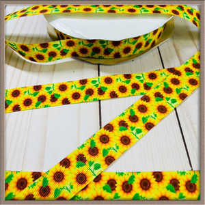 Bright Sunflowers 1" Grosgrain Ribbon By The Yard Picture 0