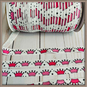 Princess Crown 5/8" FOE Ribbon Fold Over Elastic By The Yard Picture 1 Princess Crown 5/8" FOE Ribbon Fold Over Elastic By The Yard Picture 1