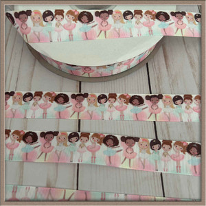 Ballerina Ballets 1" Grosgrain Ribbon By The Yard Picture 1 Ballerina Ballets 1" Grosgrain Ribbon By The Yard Picture 1