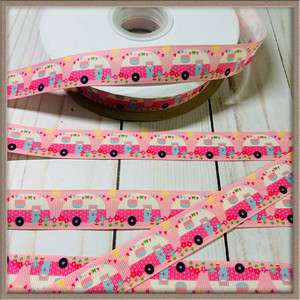 Pink Happy Camper 7/8" Grosgrain Ribbon By The Yard