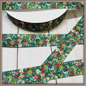 Tiny Floral on Green 1" Grosgrain Ribbon By The Yard Picture 1