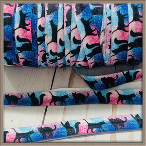 Black Cats on Pink Blue 5/8" FOE Ribbon Fold Over Elastic By The Yard Picture 0 Black Cats on Pink Blue 5/8" FOE Ribbon Fold Over Elastic By The Yard Picture 0