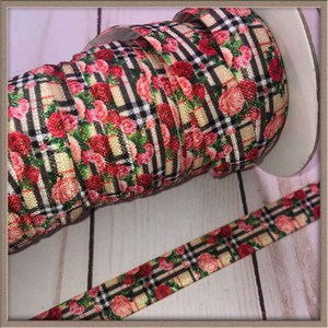 Floral on Plaid 5/8" FOE Ribbon Fold Over Elastic By The Yard Picture 0 Floral on Plaid 5/8" FOE Ribbon Fold Over Elastic By The Yard Picture 0