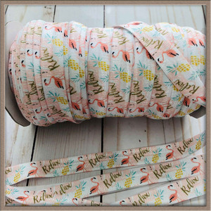 Relax Flamingo 5/8" FOE Ribbon Fold Over Elastic By The Yard Picture 0 Relax Flamingo 5/8" FOE Ribbon Fold Over Elastic By The Yard Picture 0