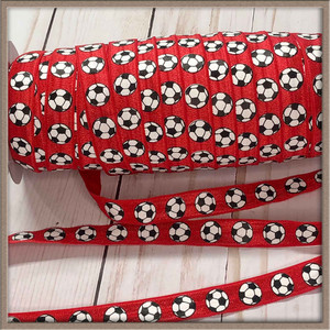 Soccer Balls on Red 5/8" FOE Ribbon Fold Over Elastic By The Yard Picture 0 Soccer Balls on Red 5/8" FOE Ribbon Fold Over Elastic By The Yard Picture 0