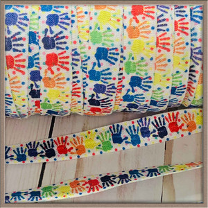 Rainbow Hands 5/8" FOE Ribbon Fold Over Elastic By The Yard Picture 0 Rainbow Hands 5/8" FOE Ribbon Fold Over Elastic By The Yard Picture 0