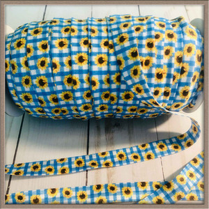 Sunflower on Blue Gingham 5/8" FOE Ribbon Fold Over Elastic By The Yard Picture 0 Sunflower on Blue Gingham 5/8" FOE Ribbon Fold Over Elastic By The Yard Picture 0