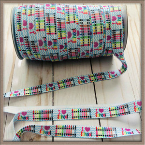 I Love School  5/8" FOE Ribbon Fold Over Elastic By The Yard Picture 0 I Love School  5/8" FOE Ribbon Fold Over Elastic By The Yard Picture 0