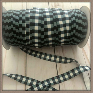 BLACK & GRAY BUFFALO CHECK 5/8" FOE Ribbon Fold Over Elastic By The Yard Picture 0 BLACK & GRAY BUFFALO CHECK 5/8" FOE Ribbon Fold Over Elastic By The Yard Picture 0