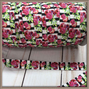 Rose Black Stripe 5/8" FOE Ribbon Fold Over Elastic By The Yard Picture 0 Rose Black Stripe 5/8" FOE Ribbon Fold Over Elastic By The Yard Picture 0