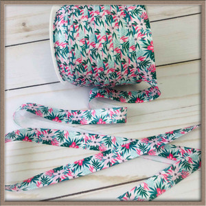 Pink And Green Floral 5/8" FOE Ribbon Fold Over Elastic By The Yard Picture 0