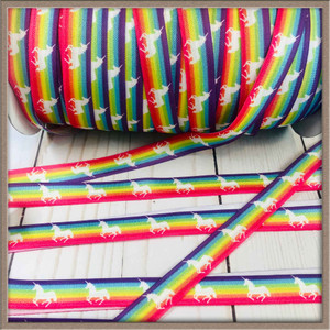 Unicorns on Rainbows 5/8" FOE Ribbon Fold Over Elastic By The Yard Picture 0 Unicorns on Rainbows 5/8" FOE Ribbon Fold Over Elastic By The Yard Picture 0