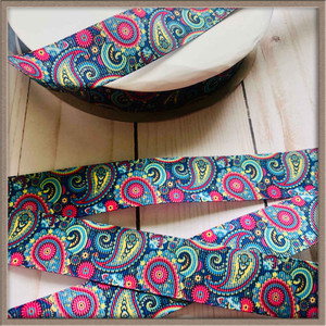 Navy Paisley 1" Wide Grosgrain Ribbon By the Yard Picture 0 Navy Paisley 1" Wide Grosgrain Ribbon By the Yard Picture 0