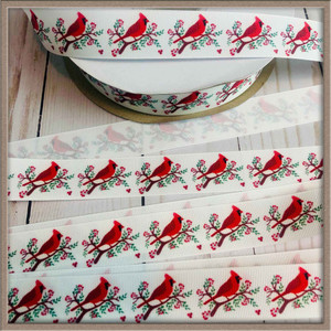 Red Cardinal Bird 1" Grosgrain Ribbon By The Yard Picture 0 Red Cardinal Bird 1" Grosgrain Ribbon By The Yard Picture 0