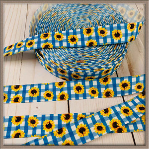 Sunflowers on Blue Gingham 7/8" Grosgrain Ribbon By The Yard Picture 0 Sunflowers on Blue Gingham 7/8" Grosgrain Ribbon By The Yard Picture 0