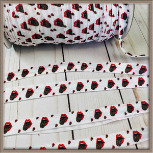Red Lips and Leopard Tongue 5/8" FOE Ribbon Fold Over Elastic By The Yard Picture 0 Red Lips and Leopard Tongue 5/8" FOE Ribbon Fold Over Elastic By The Yard Picture 0