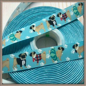 Pugs Dog 7/8" Grosgrain Ribbon By The Yard Picture 0 Pugs Dog 7/8" Grosgrain Ribbon By The Yard Picture 0