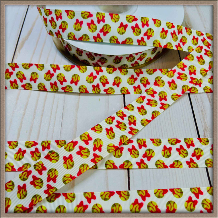 Softballs and Bows 1" Grosgrain Ribbon By The Yard Picture 0