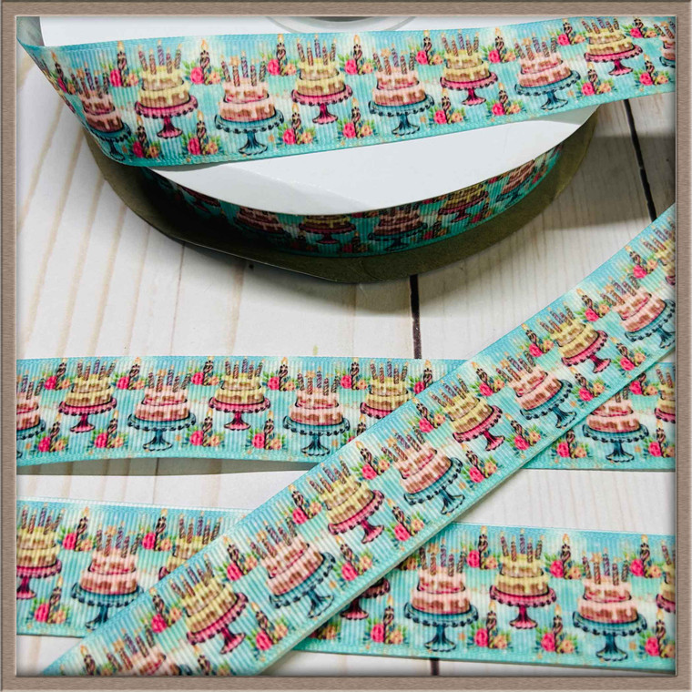 Happy Birthday Cake 1" Grosgrain Ribbon By The Yard Picture 1