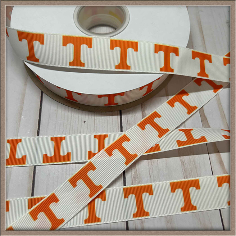 Orange Tennessee T 7/8"  Grosgrain Ribbon By The Yard Picture 1