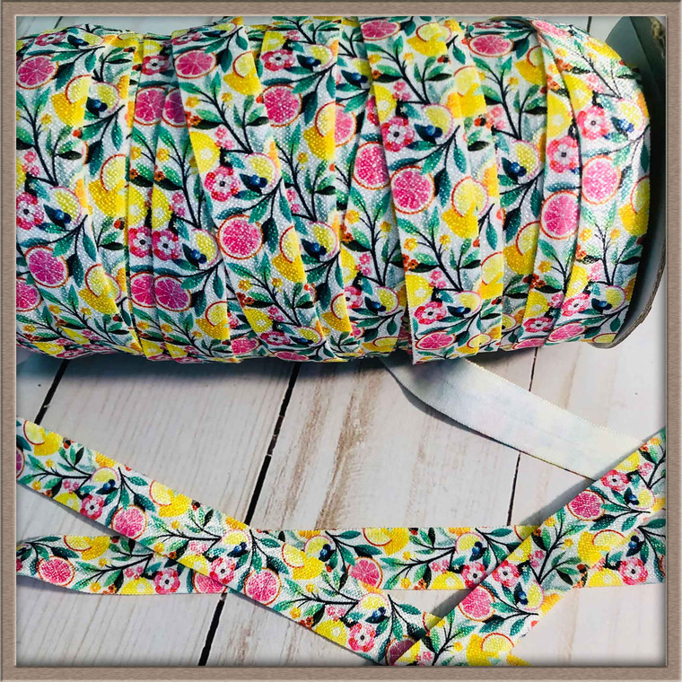 Lemons and Grapefruit 5/8" FOE Ribbon Fold Over Elastic By The Yard Picture 0