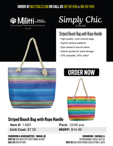 $14.99 Striped Beach Bag with Rope Handle