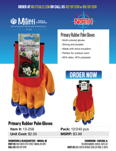 $3.99 Primary Rubber Palm Gloves