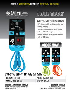 $9.99 USB-C to USB-C 4FT Jelly Roll Cable