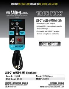 $9.99 USB-C to USB-A 4FT Mesh Cable