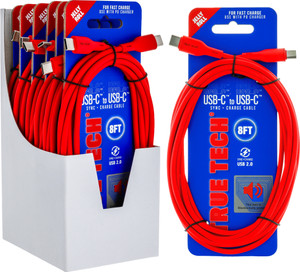 $14.99 USB-C to USB-C 8FT Red Jelly Roll Cable - Red