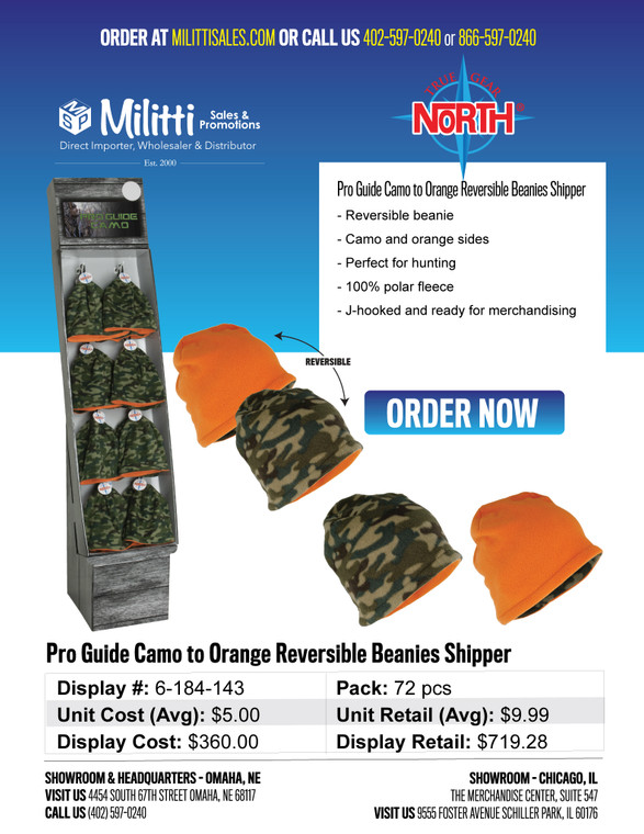 Pro Guide Camo to Orange Reversible Beanies Shipper - 72pcs
