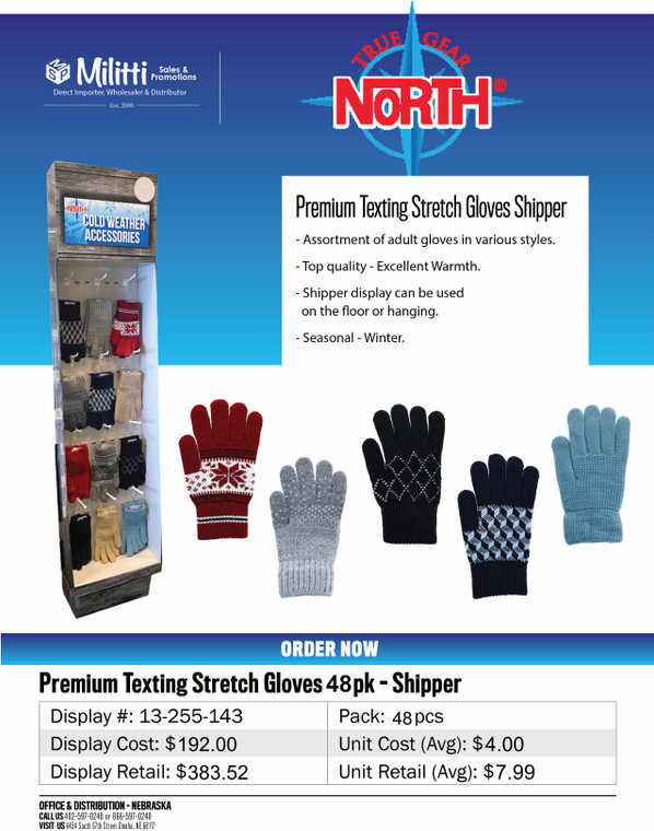 Premium Texting Gloves Shipper - 48pcs