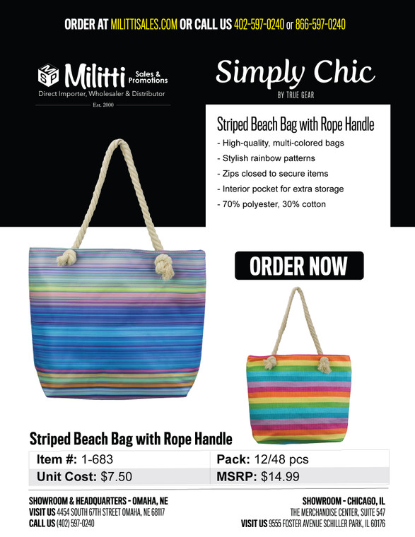 $14.99 Striped Beach Bag with Rope Handle