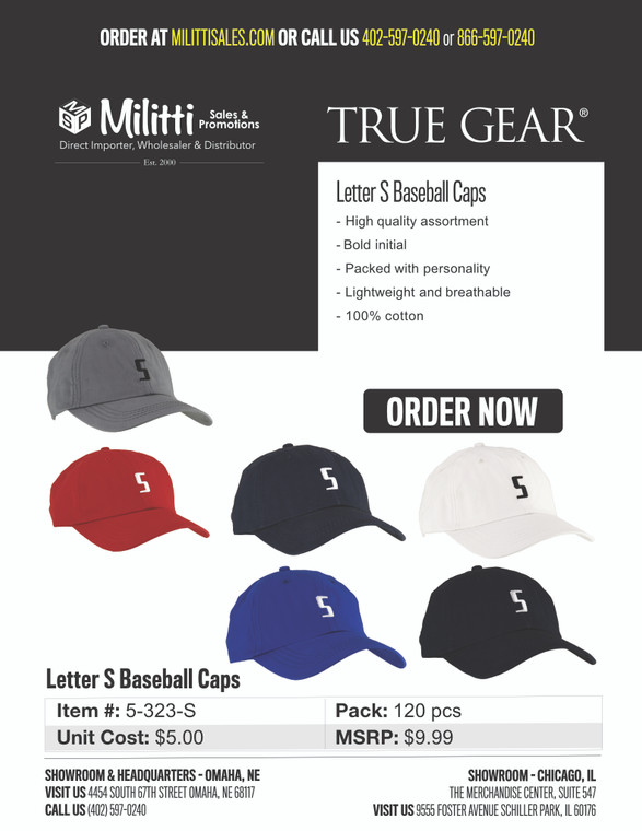 $9.99 Letter S Baseball Caps