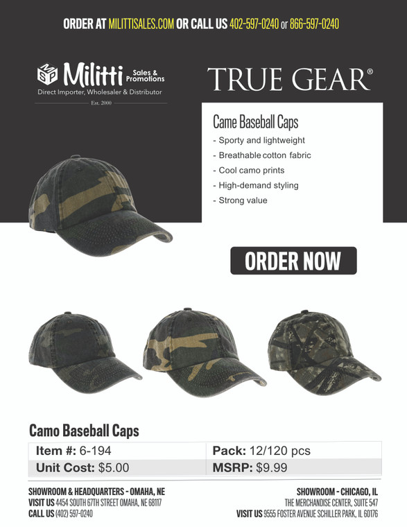 $9.99 Pro Guide Camo Baseball Caps