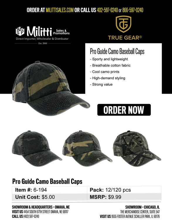 $9.99 Pro Guide Camo Baseball Caps