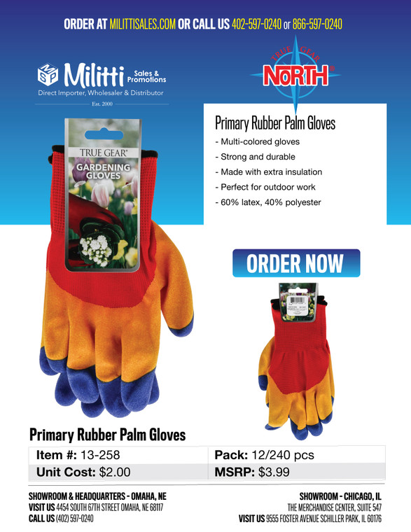 $3.99 Primary Rubber Palm Gloves