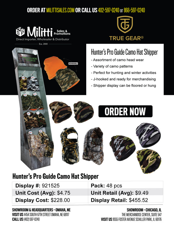 Hunter's Pro Guide Camo Hat Shipper - 48pcs