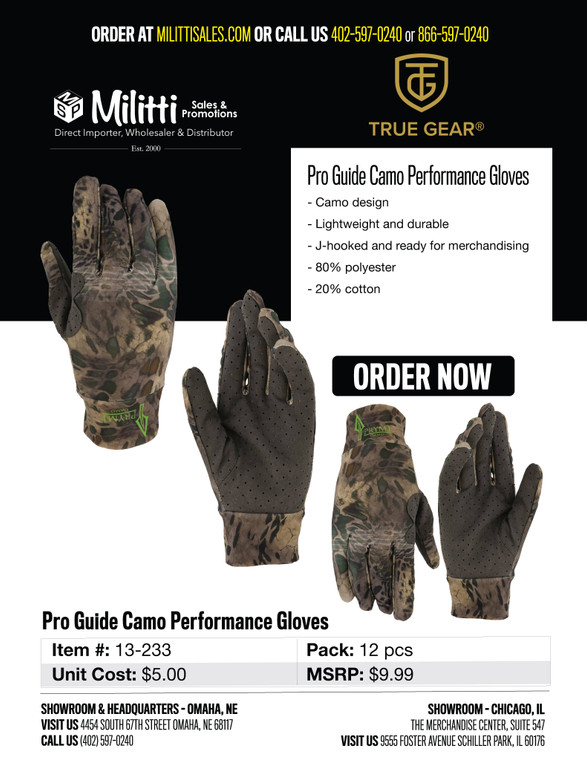 $9.99 Pro Guide Camo Performance Gloves