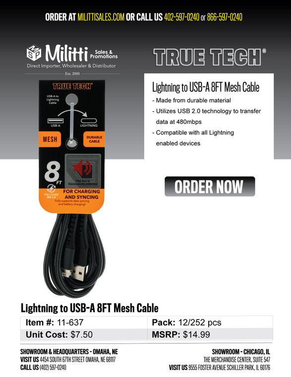 $14.99 Lightning to USB-A 8FT Mesh Cable