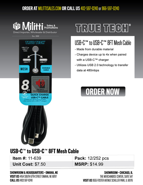 $14.99 USB-C to USB-C 8FT Mesh Cable
