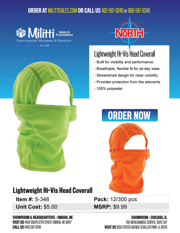 $9.99 Lightweight Hi-Vis Head Coverall