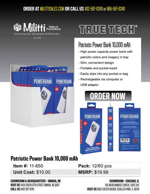 $19.99 Patriotic Power Bank 10,000 mAh
